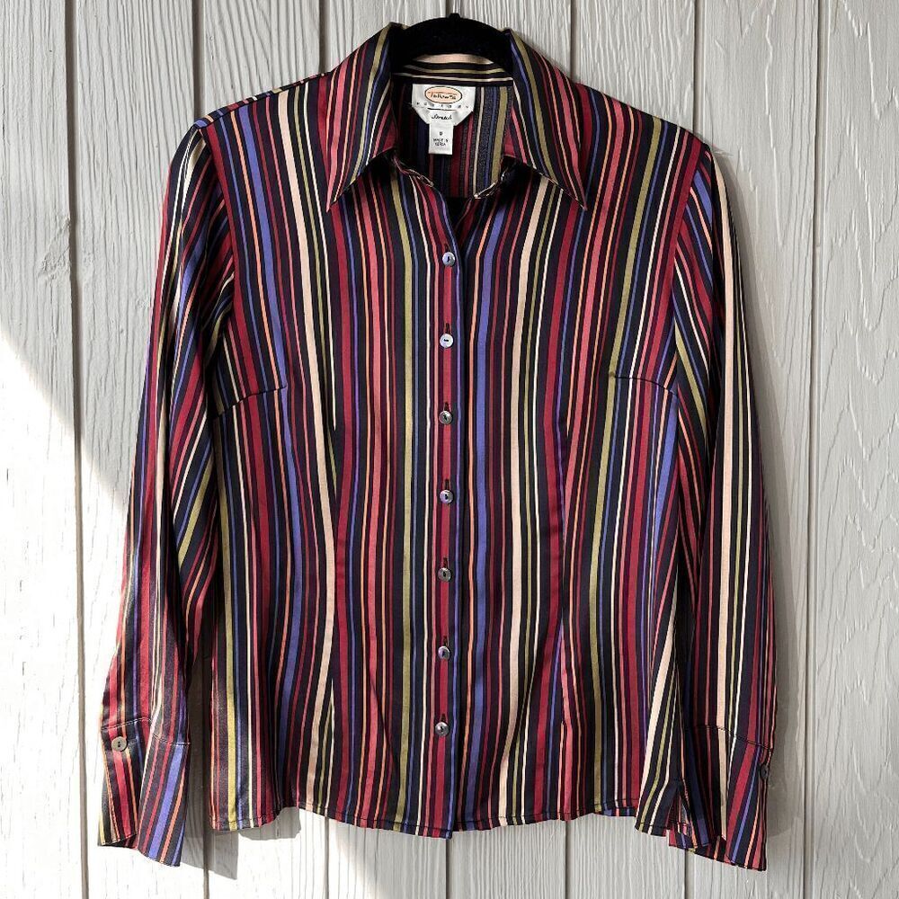 VTG Talbots Silk Stretch Striped 90s Top Shirt - Size 8 Petite